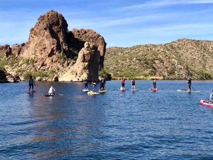 people paddleboarding on Saguaro lake